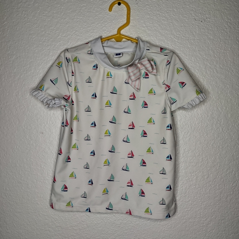 Jannie and Jack Size 8 Girls White Sailboat Rash Guard Top